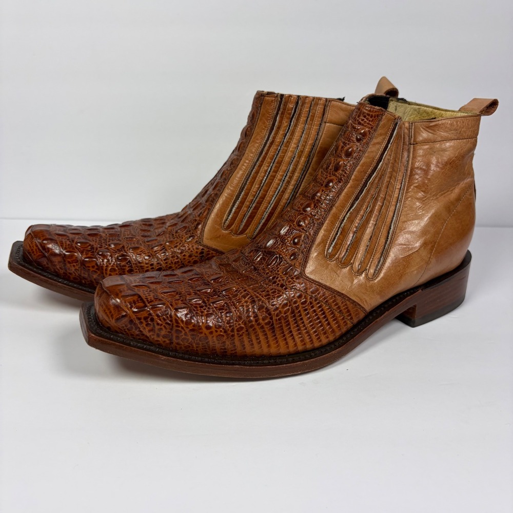 Botas Jaca Ankle Boots Caiman Print Leather Square Toe Western Cowboy Mens 8.5